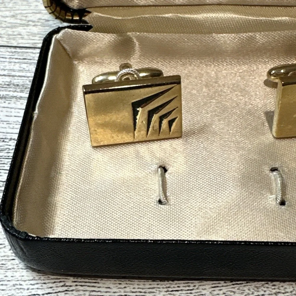 SPEIDEL Rectangular‎ Goldtone w/ Black Accent Cuff Links Vintage